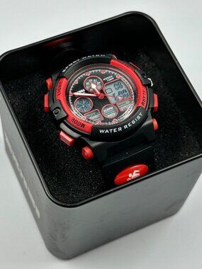 Skmei Digital Watch Men Black Red Round 44MM Backlight New Battery